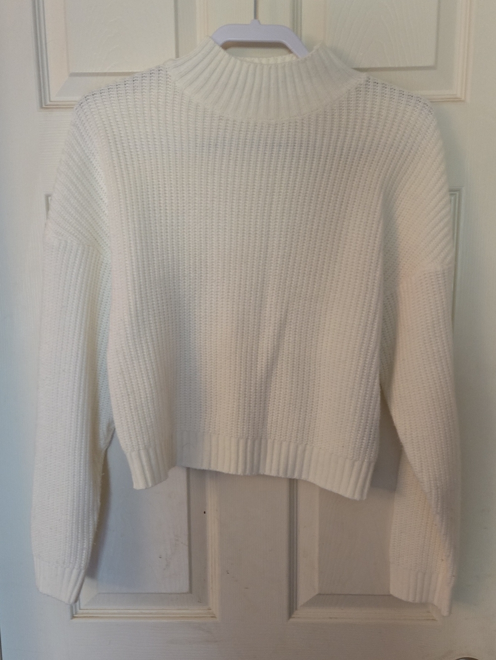 Zaful Cream Ribbed Funnel-Neck Sweater